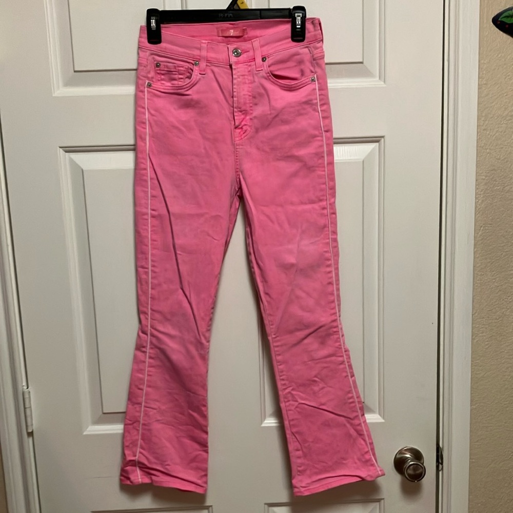 7 For All Mankind Barbie Pink
High Waist Slim Kick Cropped
Flare Jeans Sz 26/25 - Picture 3 of 8